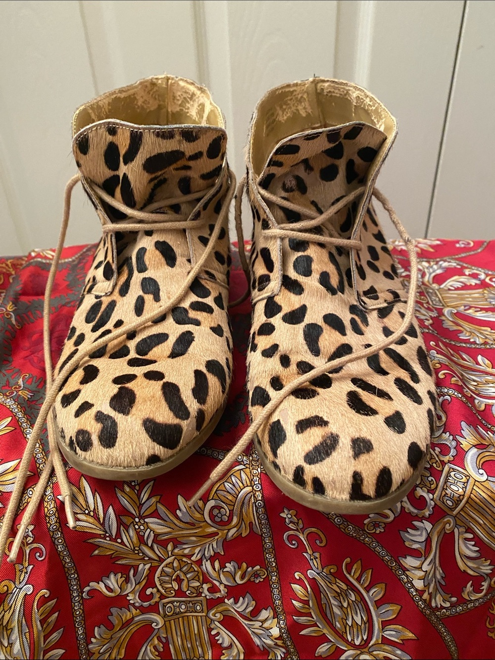 Steve Madden Leopard Print Lace-Up Ankle Boots - Tan/Black